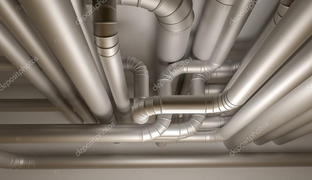 Engineers planning industrial ducting layout